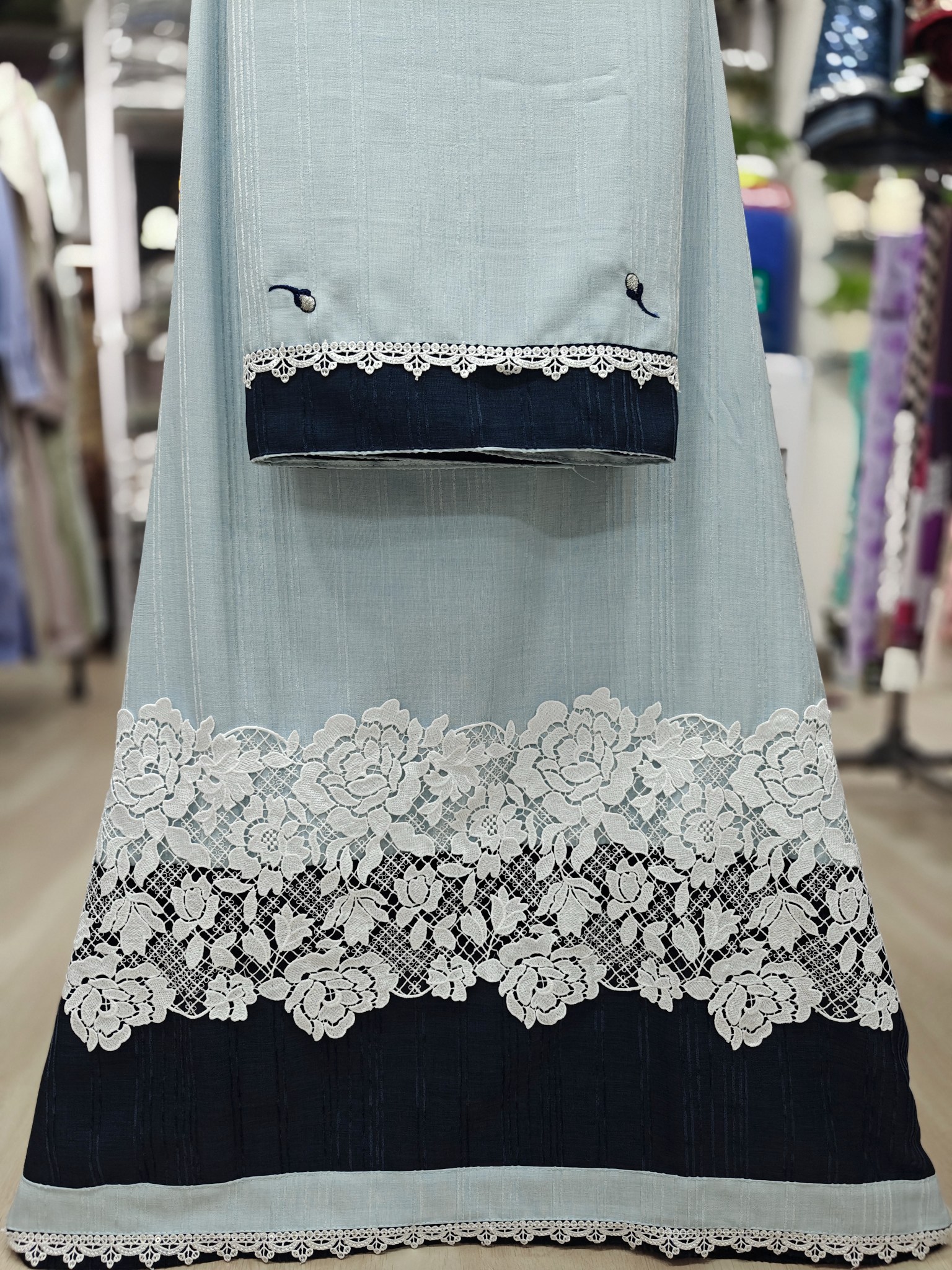 Crush Fabric Lacing Ghagra Embroidered Butties on Pardi Crush Fabric Lacing Ghagra Embroidered Butties on Pardi